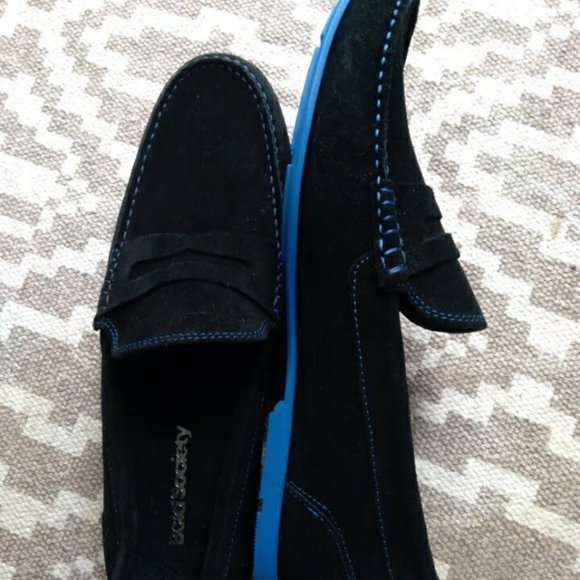 New Bold Society Men\'s Black Italian Handmade Suede Loafers w/Blue Soles Size 11 main image 4